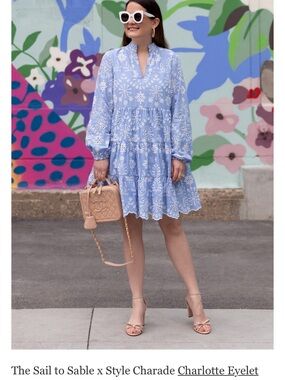 Sail to Sable Light Blue Chambray Eyelet Lace Dress